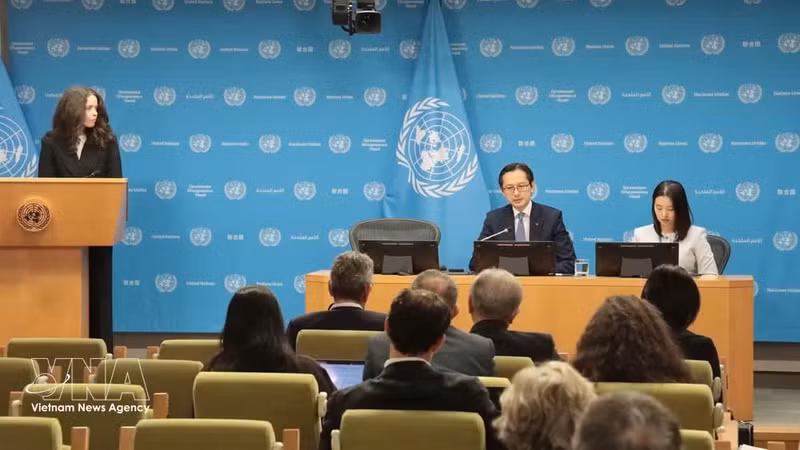 Ambassador Do Hung Viet chairs the press briefing. (Photo: VNA)