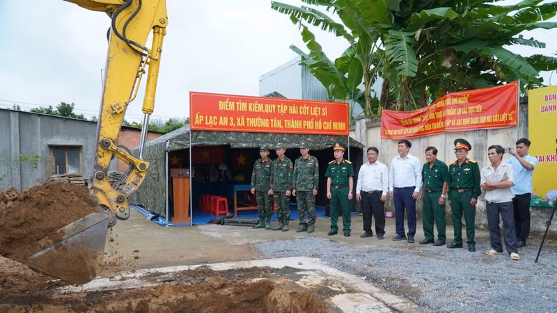 The search and recovery site for martyrs’ remains in Lac An 3 Hamlet. (Photo: Ho Chi Minh City Military Command)