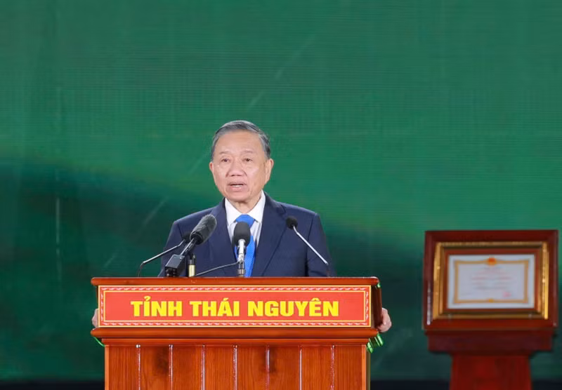 General Secretary of the Communist Party of Viet Nam Central Committee and President To Lam speaks at the event (Photo: thainguyen.gov.vn)