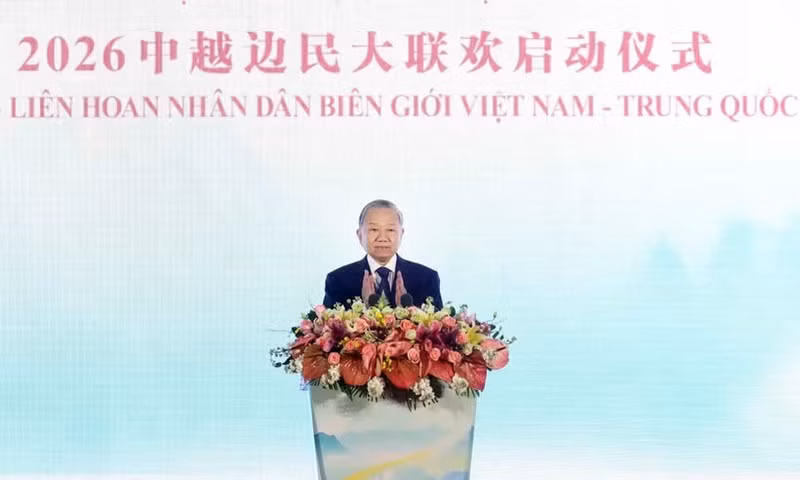 General Secretary of the Communist Party of Viet Nam Central Committee and State President To Lam speaks at the launch ceremony of the Viet Nam–China Border People’s Festival 2026 on April 17 in Nanning city of Guangxi as part of his state visit to China. (Photo: VNA)