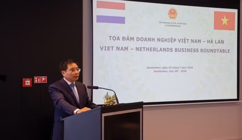 Deputy Prime Minister Nguyen Van Thang speaks at the Viet Nam-Netherlands Business Roundtable in Amsterdam on July 30. (Photo: VNA)