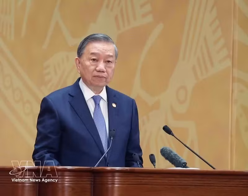 Party General Secretary and State President To Lam speaks at the event. (Photo: VNA)