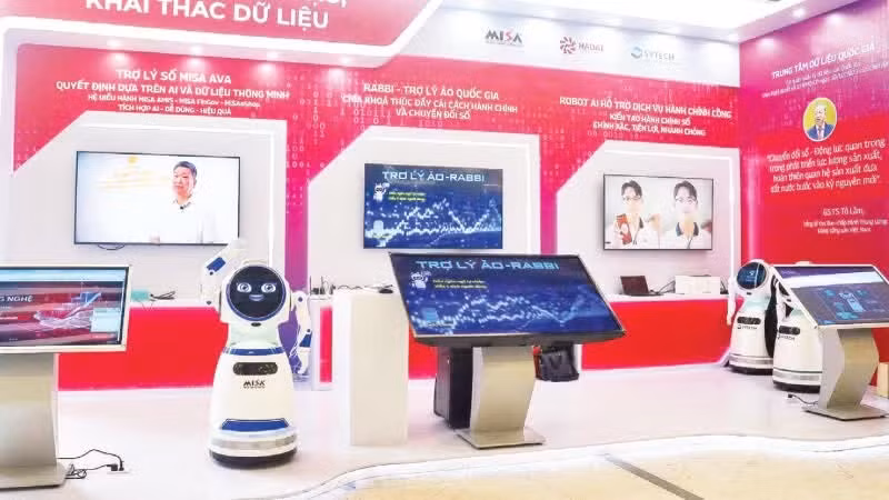 An exhibition introduces technology products during the inauguration of National Data Centre No. 1 in August 2025.