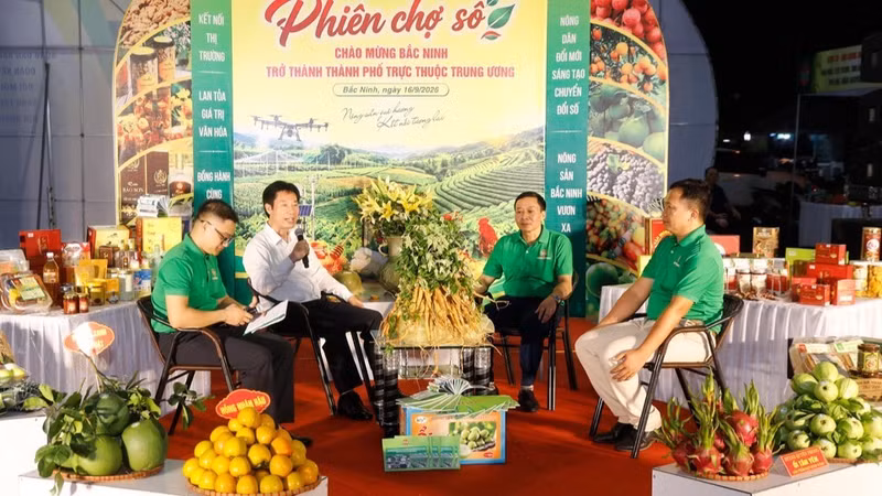 Delegates take part in a livestream sales session at the fair. (Photo: NDO)