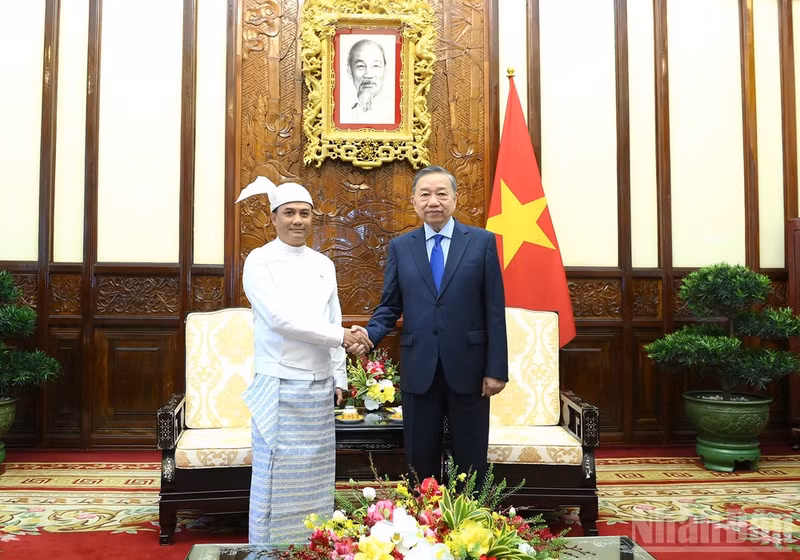 Party General Secretary and State President To Lam welcomes Myanmar Ambassador Wai Linn in Ha Noi on July 6. (Photo: nhandan.vn)