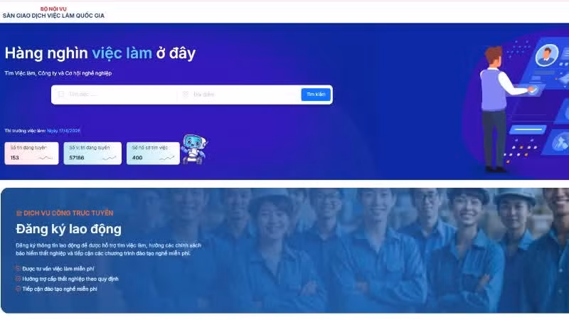 The interface of the National Job Exchange Platform website (www.vieclam.gov.vn)