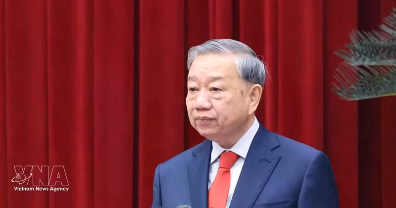 Party General Secretary To Lam speaks at the second meeting of the 14th Party Central Committee. (Photo: VNA)