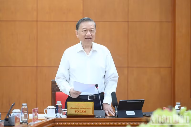 General Secretary of the Communist Party of Viet Nam Central Committee and President To Lam speaks at the meeting. (Photo: VNA)