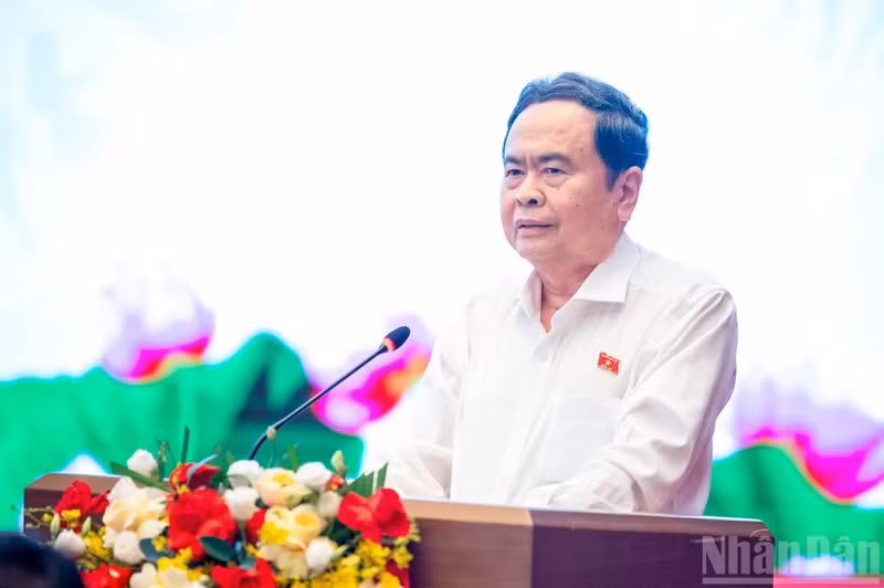 National Assembly Chairman Tran Thanh Man delivers closing remarks at the conference on the implementation of the legislative orientation for the 16th National Assembly in Ha Noi on June 16, 2026. (Photo: nhandan.vn)