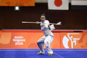 Wushu athlete Duong Thuy Vi during her performance. (Photo: Trong Hieu)