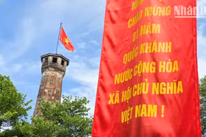 The national flag flies atop the Ha Noi Flag Tower, a historic landmark that has witnessed many milestones in the capital’s history. (Photo: Minh Duy)