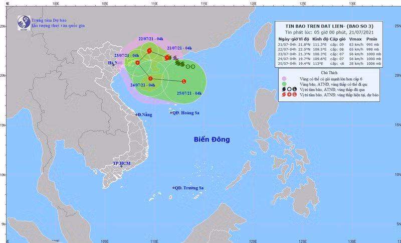 The projected path of Storm No.3. (Photo: nchmf.gov.vn)