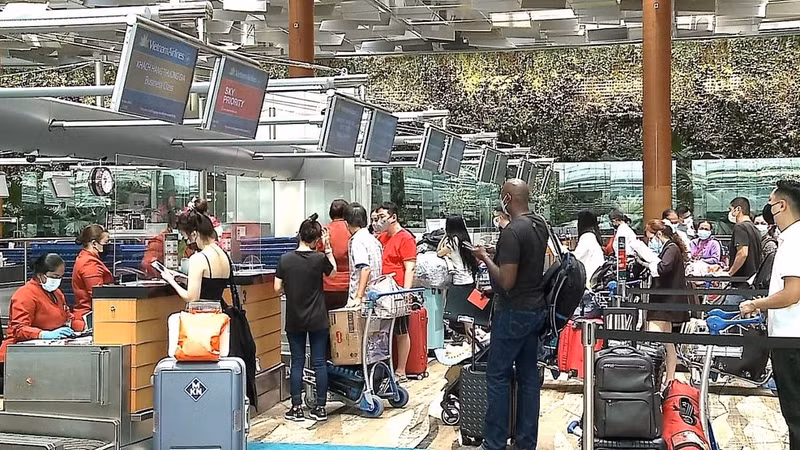 The flight from Singapore carries more than 100 passengers, including 20 foreigners. (Photo: VNA)
