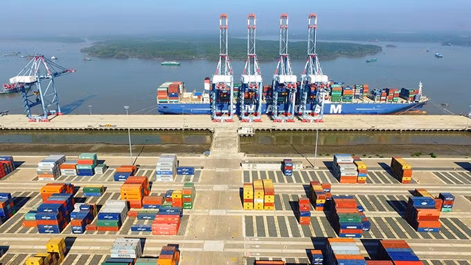 An aerial view of Cai Mep - Thi Vai international port in Ba Ria - Vung Tau province. (Photo: NDO)