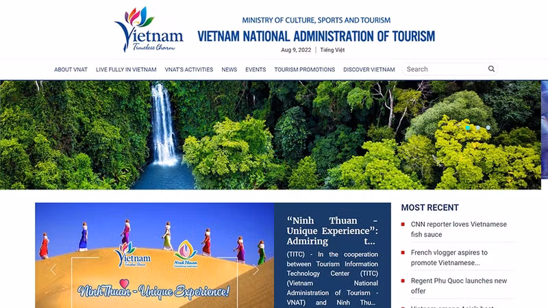 The homepage of the VNAT website.