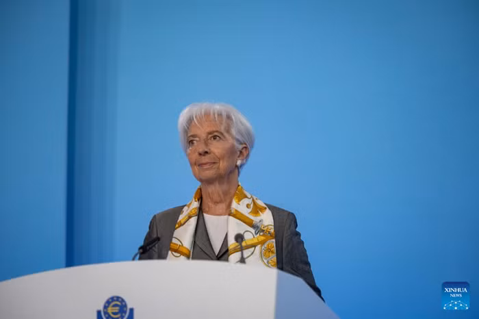 European Central Bank (ECB) President Christine Lagarde attends a press conference at the ECB headquarters in Frankfurt, Germany, on July 23, 2026. The European Central Bank (ECB) on Thursday announced that it will keep the three key interest rates unchanged. (ECB/Handout via Xinhua)