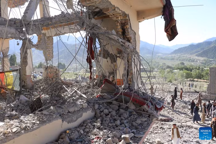 Debris is seen around damaged buildings after an airstrike in Paktia Province, Afghanistan, June 29, 2026. Afghan government officials said on Monday that Pakistani airstrikes in eastern Afghanistan killed at least 36 people and injured 163 others. (Photo: Xinhua)