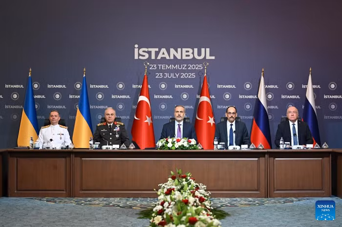 The third round of peace talks between Russia and Ukraine is held in Istanbul, Türkiye, on July 23, 2025. Russian and Ukrainian delegations agreed on another prisoner exchange but clashed on ceasefire terms and a potential presidential meeting. (Source: Ministry of Foreign Affairs of Türkiye/Handout via Xinhua).