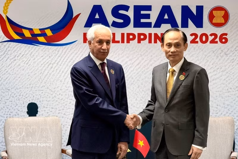 Minister of Foreign Affairs Le Hoai Trung and Qatari Minister of State for Foreign Affairs Sultan bin Saad bin Sultan Al-Muraikhi (Photo: VNA)