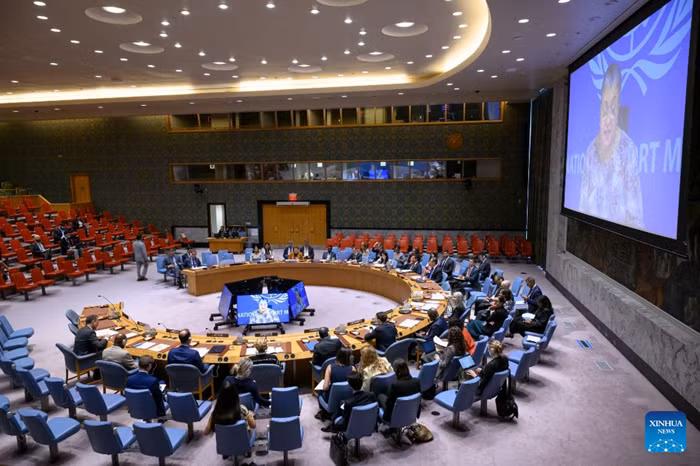 The Security Council holds a meeting on the situation in Libya at the UN headquarters in New York, June 18, 2026. The top UN envoy for Libya on Thursday called for advancing the political process in the country, building on the conclusion of a six-month-long structured dialogue. (UN Photo/Handout via Xinhua)