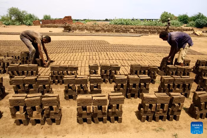 Workers arrange mud bricks in Omdurman, north of the Sudanese capital Khartoum, Sudan, July 17, 2025. Following the Sudanese army's recapture of Khartoum from the paramilitary Rapid Support Forces, displaced residents began returning home. Facing ruined homes and scarce resources, they started to rebuild houses using whatever materials available. (Photo: Xinhua)