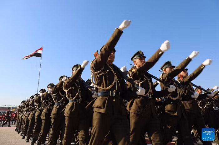 Iraqi soldiers take part in a military parade to celebrate the Iraqi Army Day in Baghdad, Iraq, on Jan. 6, 2026. (Photo: Xinhua)