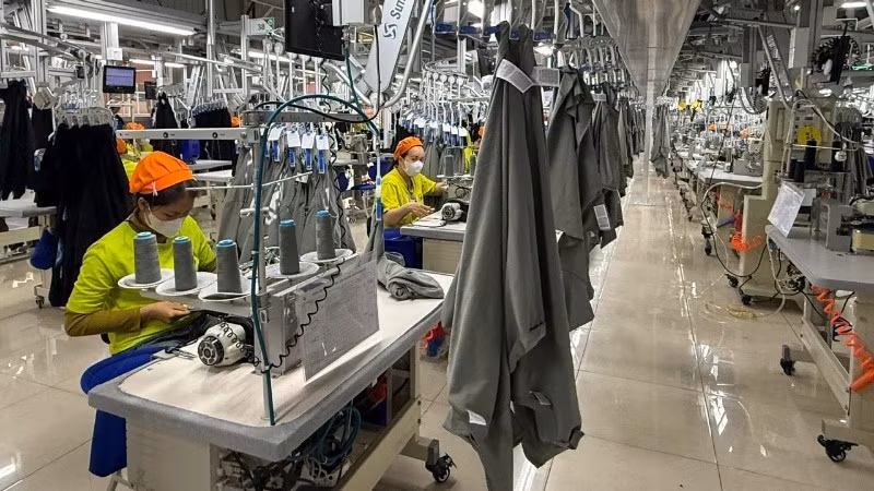 The “smart” production line of Worldon Viet Nam Co., Ltd., a subsidiary of China’s Shenzhou Group, at Dong Nam Industrial Park.
