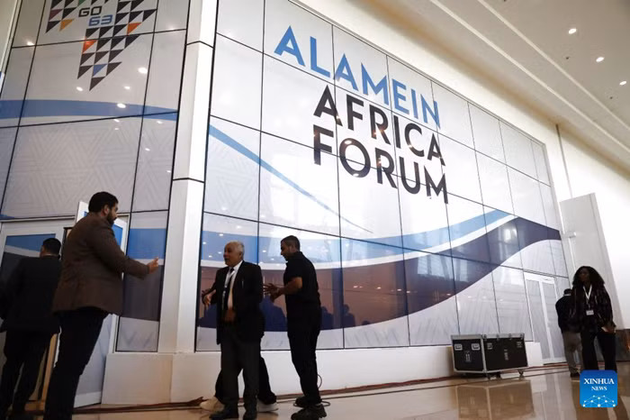 People attend the first Alamein Africa Forum in the northern Egyptian coastal city of El Alamein, Oct. 2, 2026. The first Alamein Africa Forum opened Friday in the northern Egyptian coastal city of El Alamein, bringing together around 1,500 African business leaders to discuss investment, trade and economic cooperation. (Xinhua)