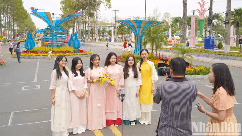 The flower street also attracts many visitors to come and take pictures. The flower street also attracts many visitors to come and take pictures.