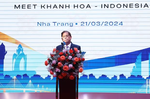 Chairman of the People’s Committee of Khanh Hoa province Nguyen Tan Tuan speaks at the conference. (Photo: VNA)