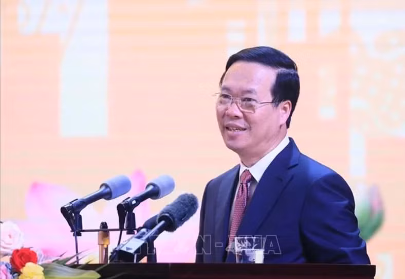 President Vo Van Thuong speaks at the ceremony. (Photo: VNA)