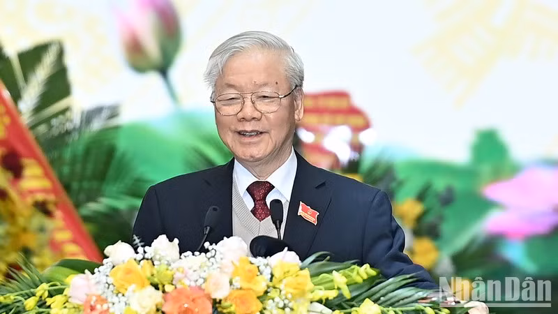 Party General Secretary Nguyen Phu Trong speaks at the congress. (Photo: NDO/Dang Khoa)