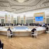 This photo taken on Oct. 9, 2026 shows a scene of a meeting of the Commonwealth of Independent States (CIS) Council of Heads of State in Turkmenbashi, Turkmenistan. Leaders of the member states of the CIS on Friday adopted a declaration marking the organization's 35th anniversary, which underscores the CIS's commitment to promoting strategic partnership among its member states. (Kazakhstan's presidential press service/Handout via Xinhua)