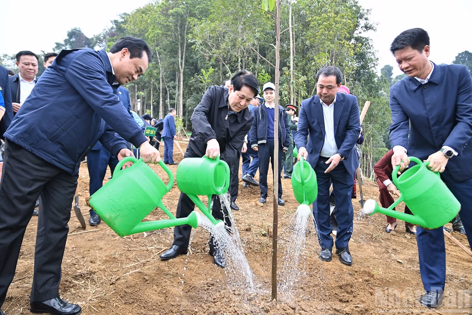 State President Luong Cuong and delegates plant trees at the ceremony.