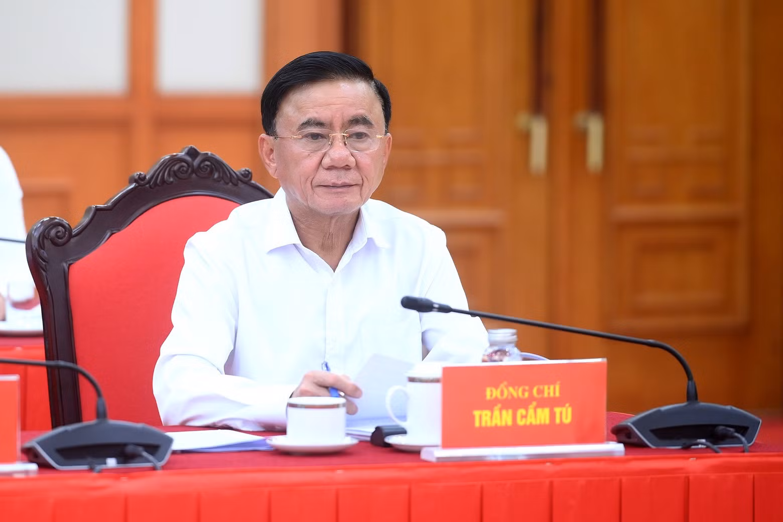 Tran Cam Tu, Politburo member and Permanent Member of the Party Central Committee’s Secretariat, attends the working session.