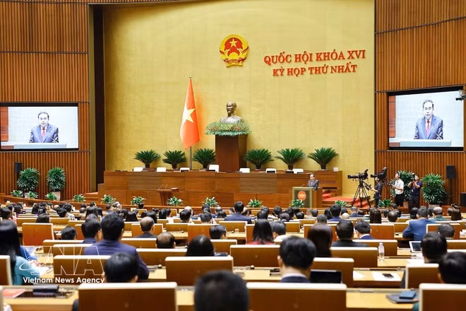 Chairman of the 16th National Assembly Tran Thanh Man delivers his inaugural address on April 6, 2026. Photo: VNA